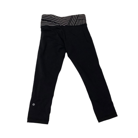 Lululemon Wunder Under Crop Leggings Sz 4 21” Reversible Black Striped - Picture 2 of 11